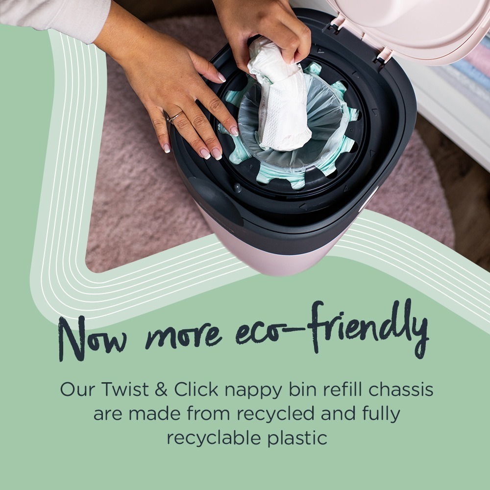 Tommee Tippee Twist & Click Nappy Disposal Bin & 6 Refills - Blue