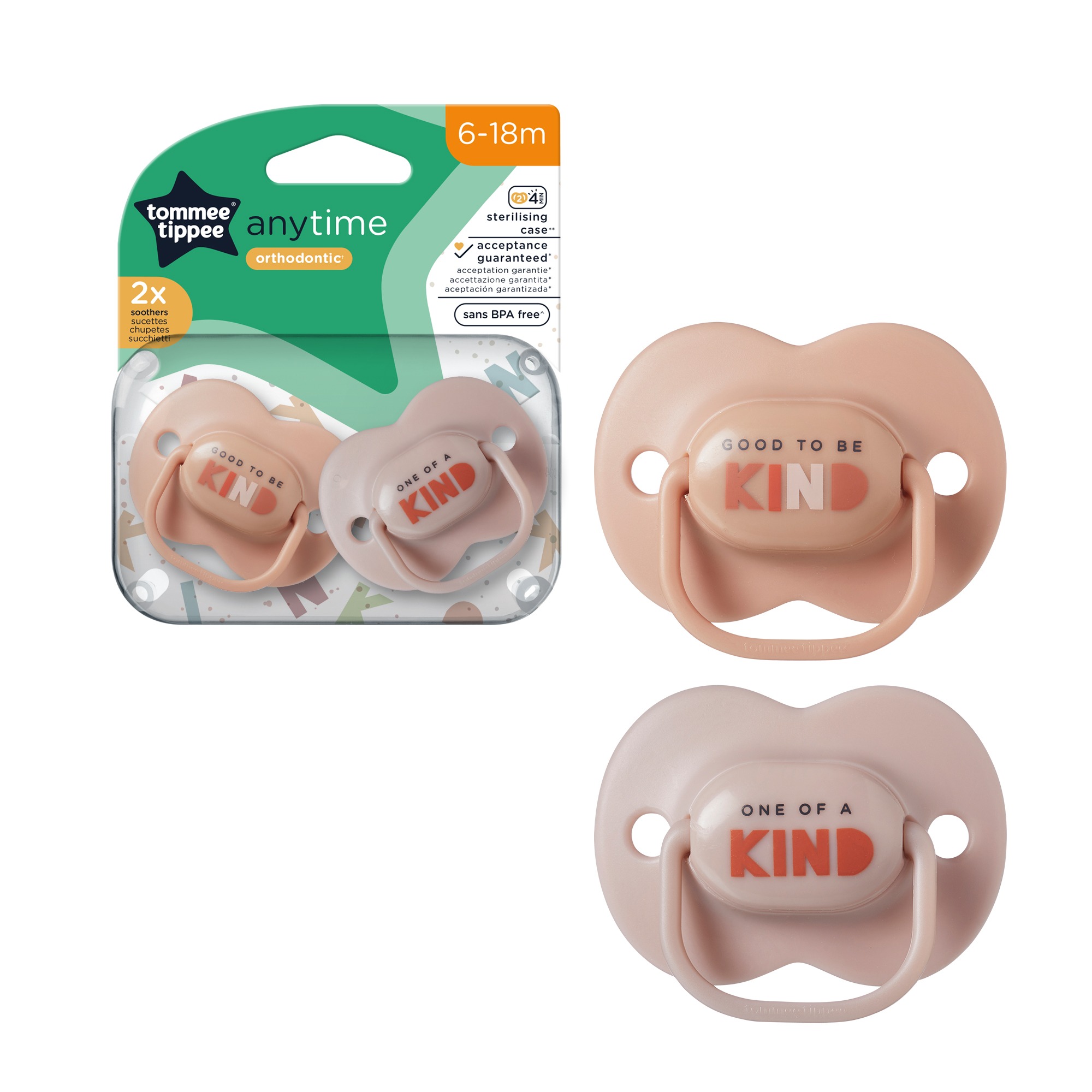 Tommee Tippee 0-6 Months Anytime Silicone Soother, Pack of 2